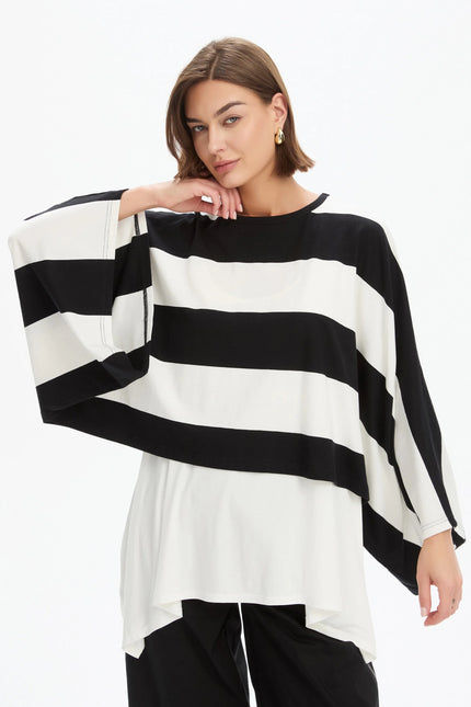 Tirelli Stripe Oversized Layer Top Black/ White