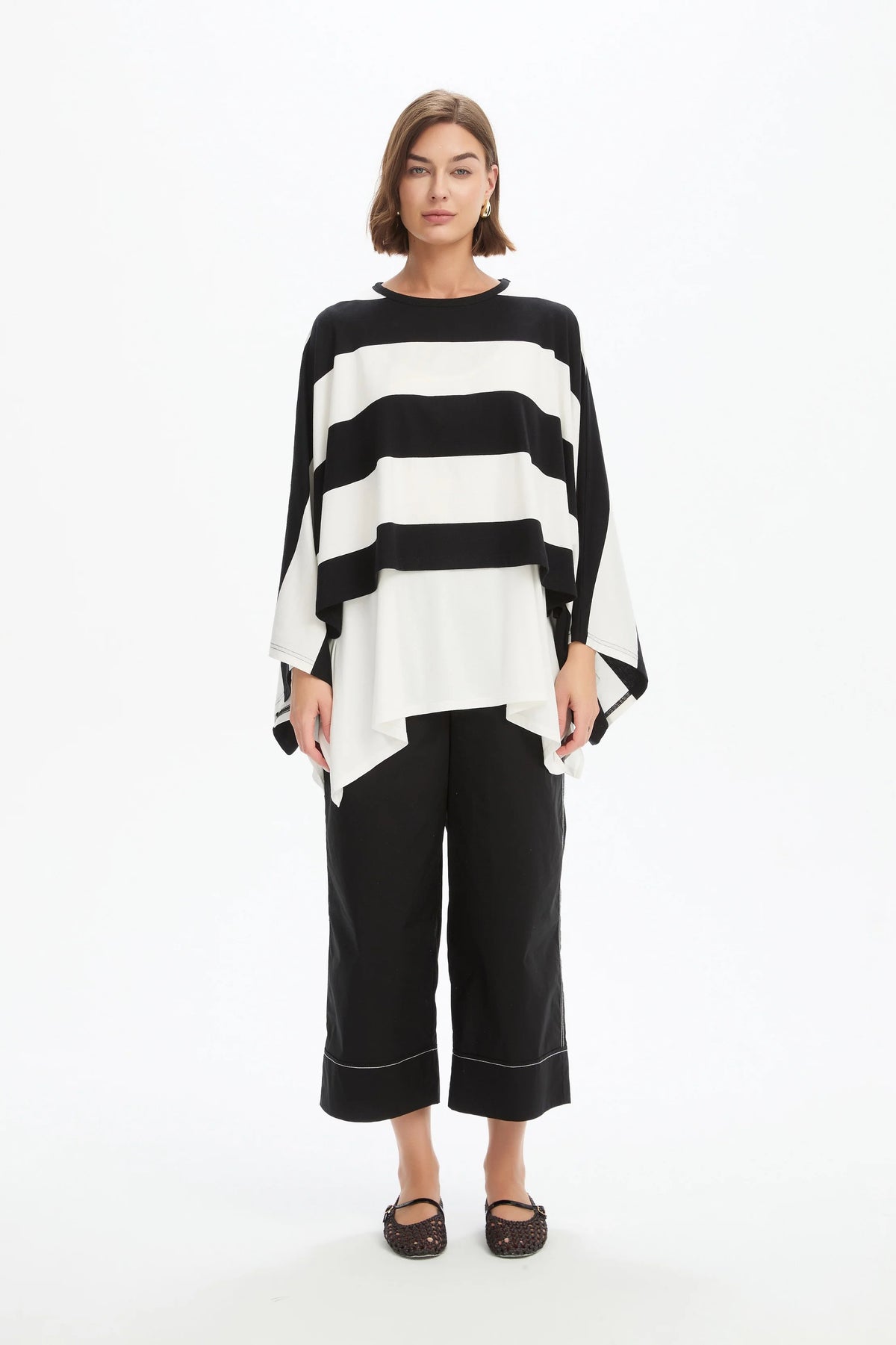 Tirelli Stripe Oversized Layer Top Black/ White