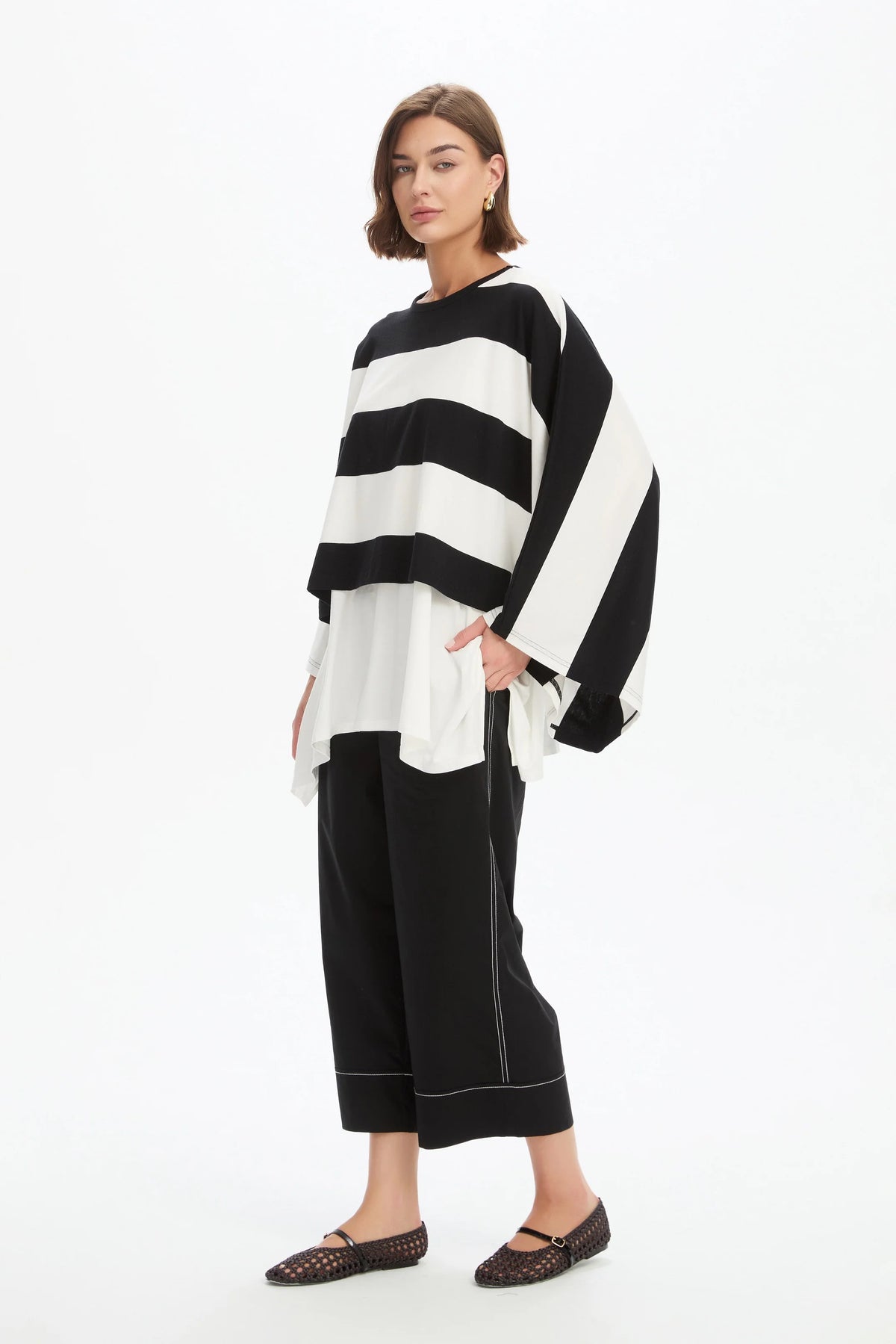 Tirelli Stripe Oversized Layer Top Black/ White
