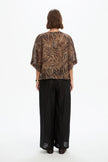 Tirelli Wide Sleeve Sheer Print Top Choc Tiger
