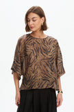 Tirelli Wide Sleeve Sheer Print Top Choc Tiger
