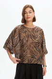 Tirelli Wide Sleeve Sheer Print Top Choc Tiger