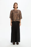 Tirelli Wide Sleeve Sheer Print Top Choc Tiger