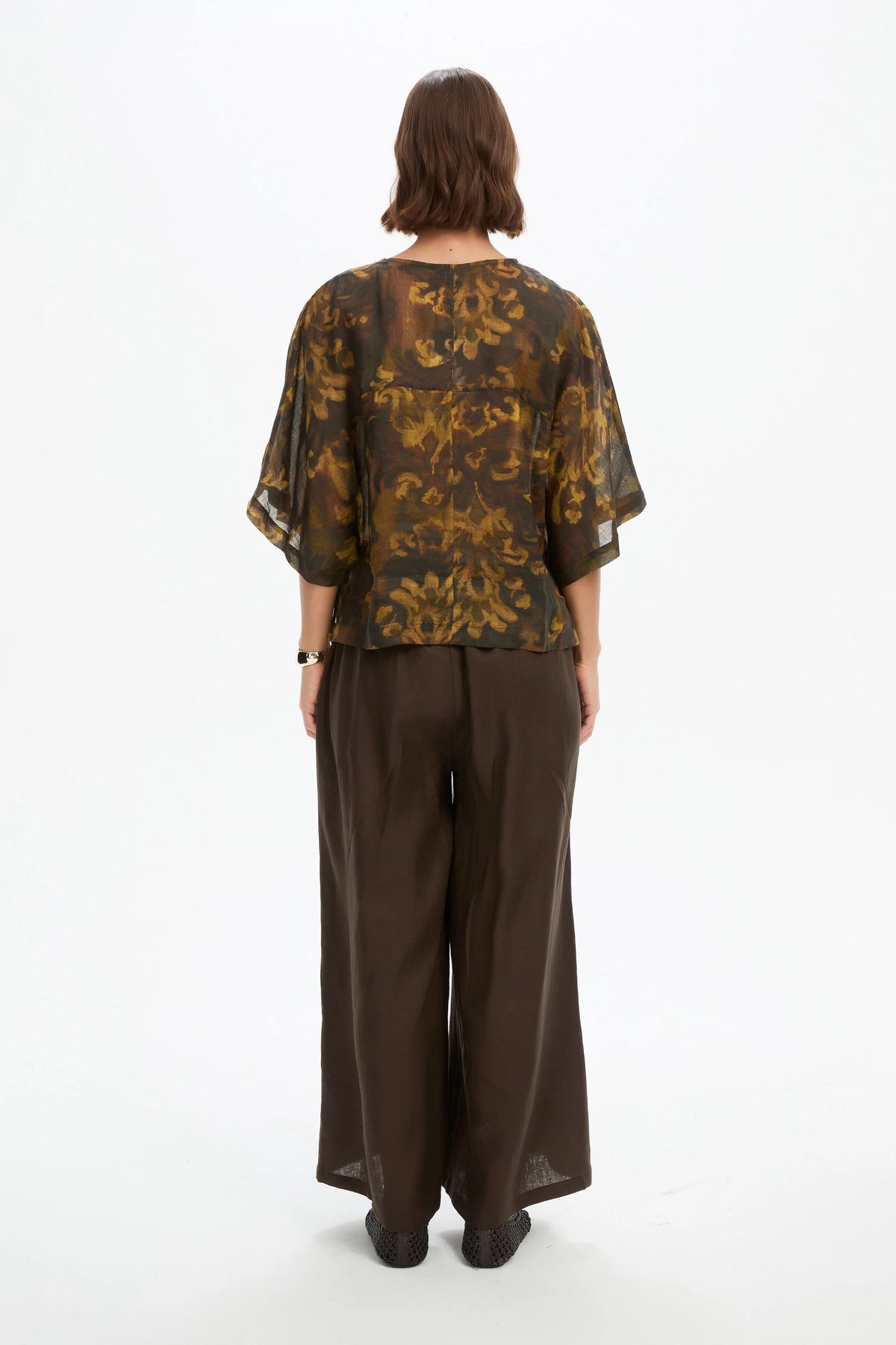 Tirelli Wide Sleeve Sheer Print Top Vintage Floral