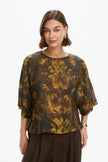 Tirelli Wide Sleeve Sheer Print Top Vintage Floral