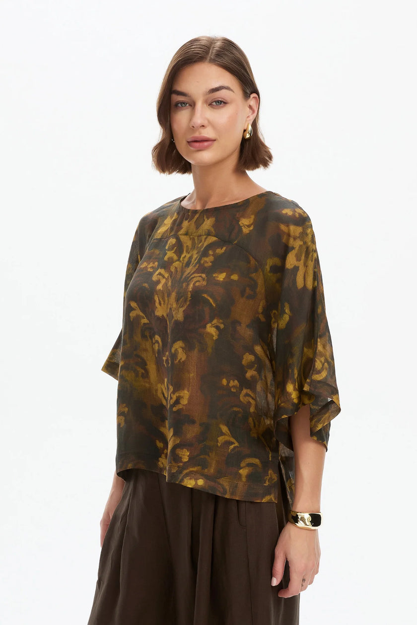Tirelli Wide Sleeve Sheer Print Top Vintage Floral