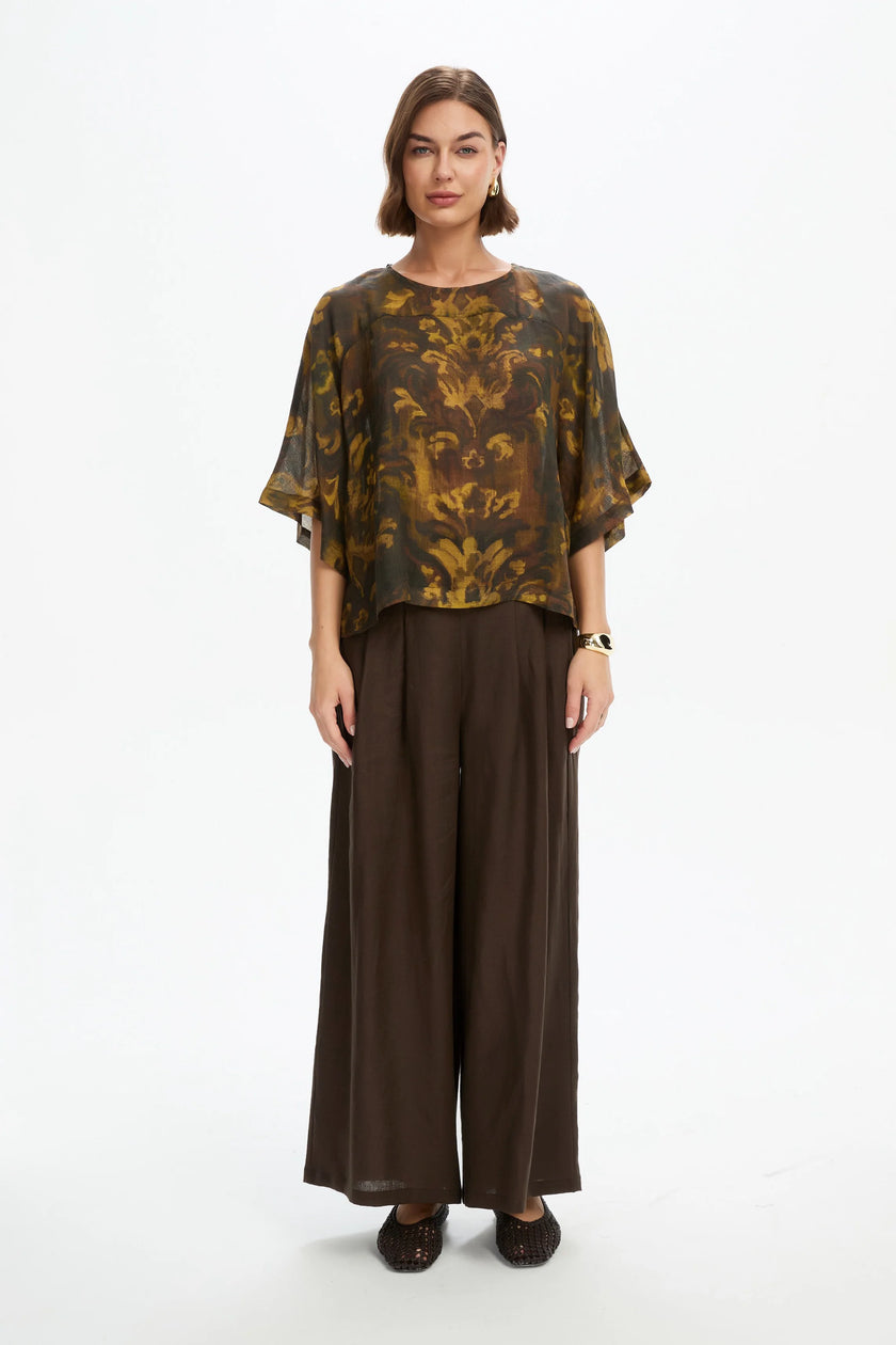 Tirelli Wide Sleeve Sheer Print Top Vintage Floral