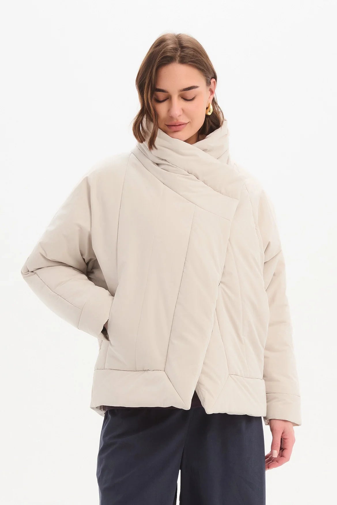 Tirelli Wrap Front Puffer Jacket Cream