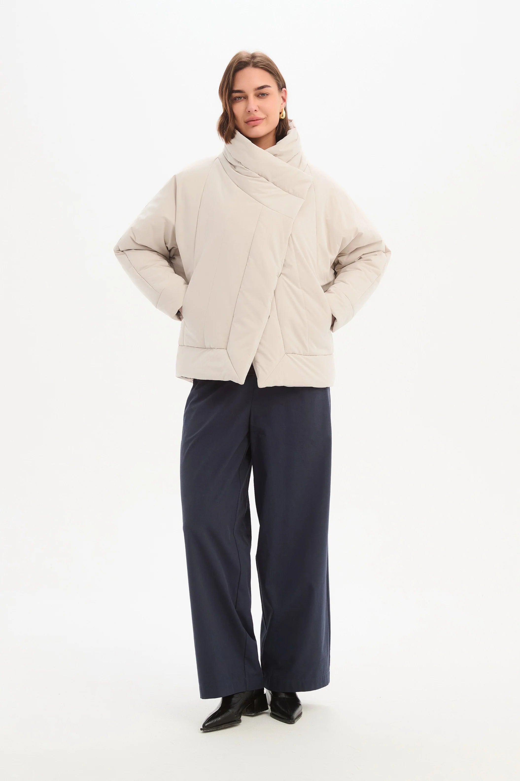 Tirelli Wrap Front Puffer Jacket Cream