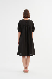 Tirelli Bishop Sleeve Shirring Dress Black