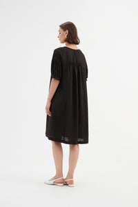 Tirelli Bishop Sleeve Shirring Dress Black