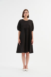 Tirelli Bishop Sleeve Shirring Dress Black