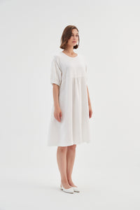 Tirelli Bishop Sleeve Shirring Dress White