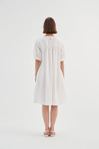 Tirelli Bishop Sleeve Shirring Dress White