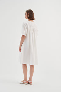 Tirelli Bishop Sleeve Shirring Dress White