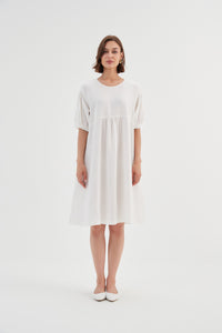 Tirelli Bishop Sleeve Shirring Dress White