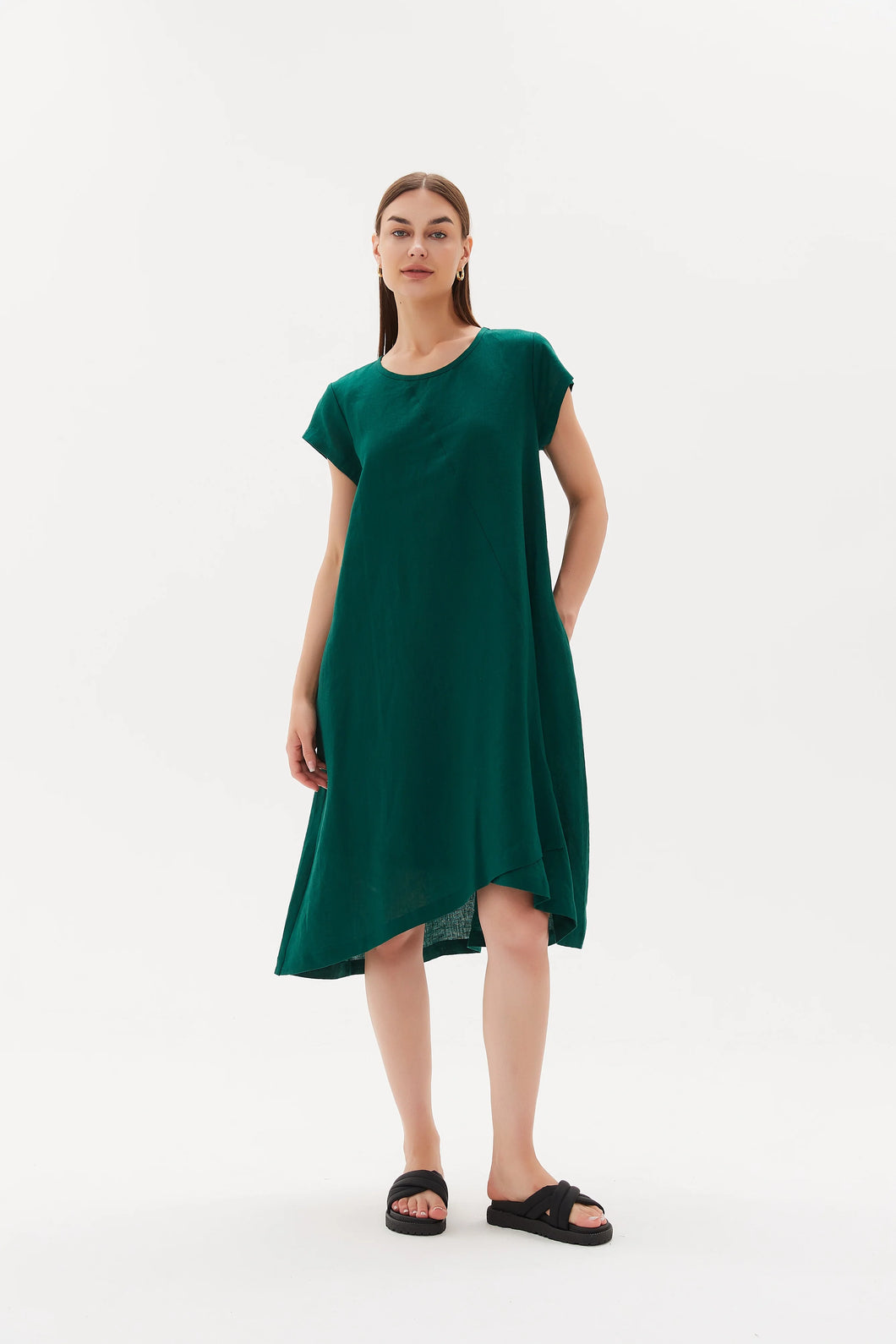 Tirelli Cap Sleeve Cross Over Dress Emerald Green