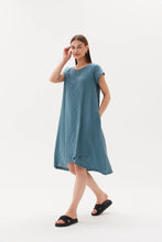 Load image into Gallery viewer, Tirelli Cap Sleeve Cross Over Dress Washed Blue
