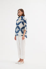 Load image into Gallery viewer, Tirelli Funnel Neck Blouse Blue Diamond Print
