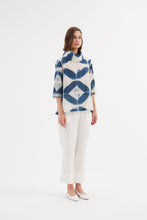 Load image into Gallery viewer, Tirelli Funnel Neck Blouse Blue Diamond Print
