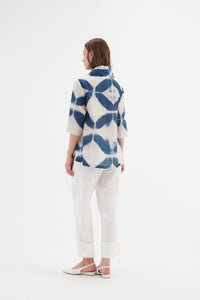 Tirelli Funnel Neck Blouse Blue Diamond Print