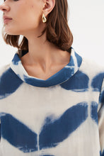 Load image into Gallery viewer, Tirelli Funnel Neck Blouse Blue Diamond Print
