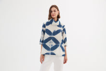 Load image into Gallery viewer, Tirelli Funnel Neck Blouse Blue Diamond Print
