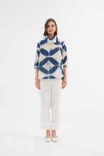 Load image into Gallery viewer, Tirelli Funnel Neck Blouse Blue Diamond Print
