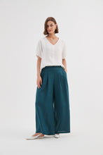 Load image into Gallery viewer, Tirelli Pleat Front Palazzo Pant Deep Marine
