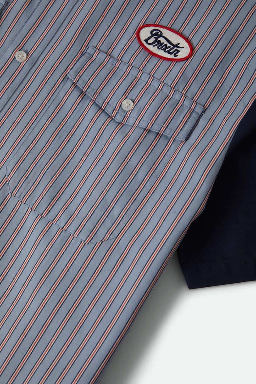 Brixton Builders Olson S/S Woven Shirt Blue Aura Stripe