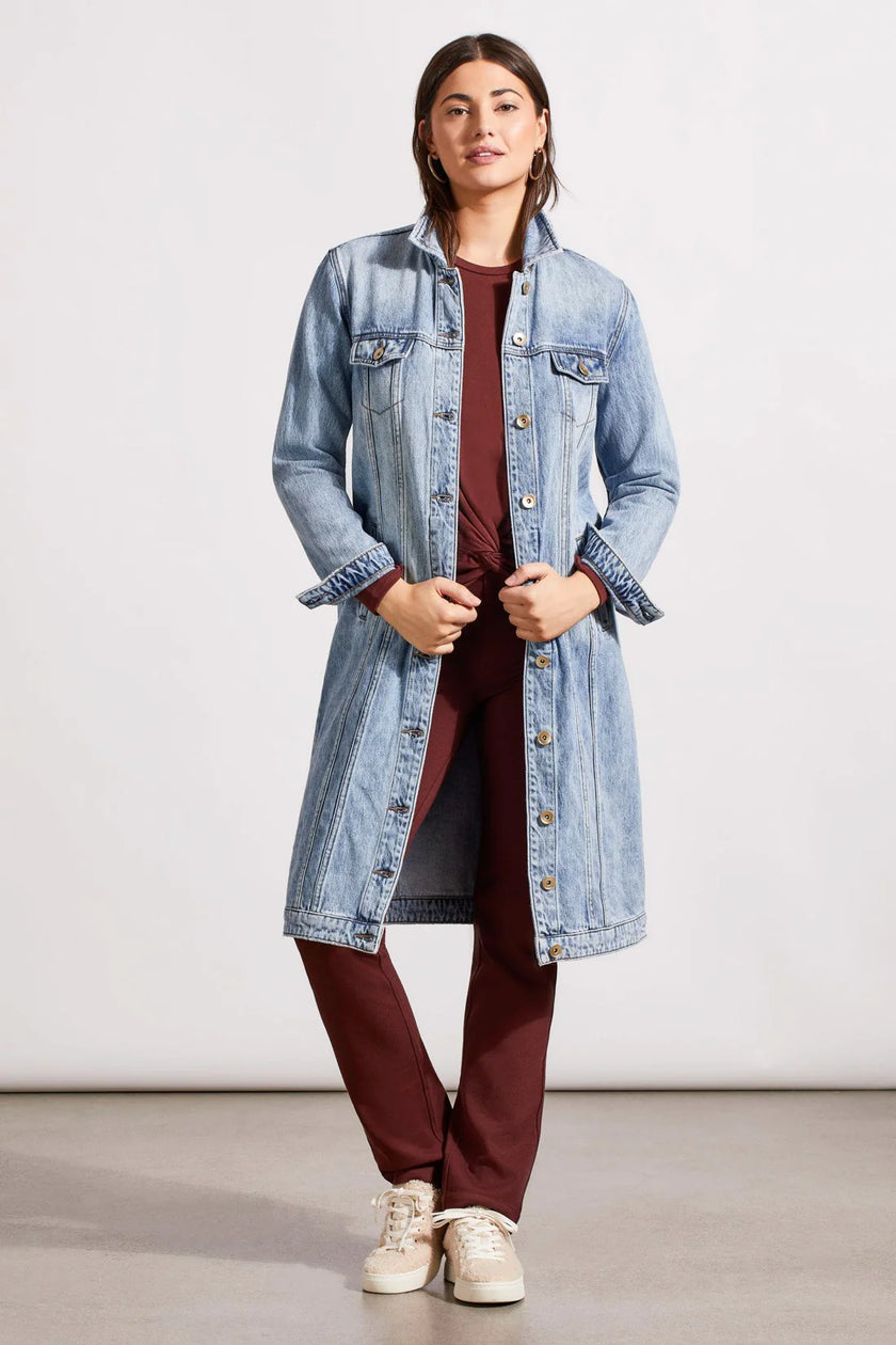 Tribal Long Denim Duster Washed Blue