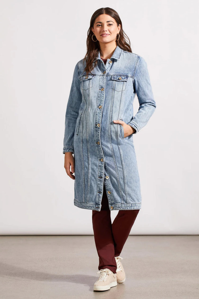 Tribal Long Denim Duster Washed Blue
