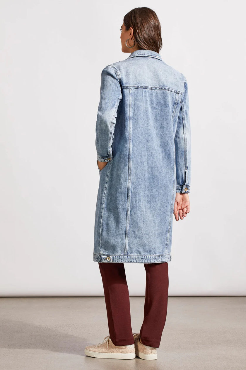 Tribal Long Denim Duster Washed Blue