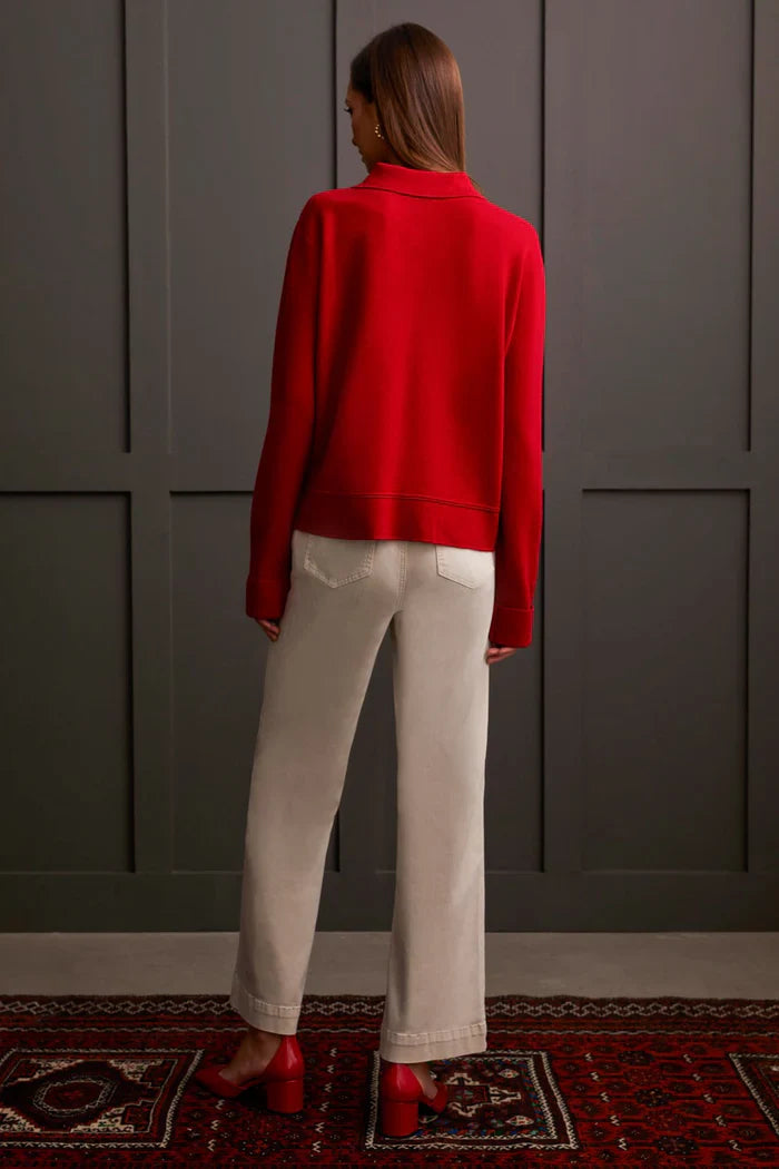 Tribal Double Knit Collared Sweater Cardigan Scarlet