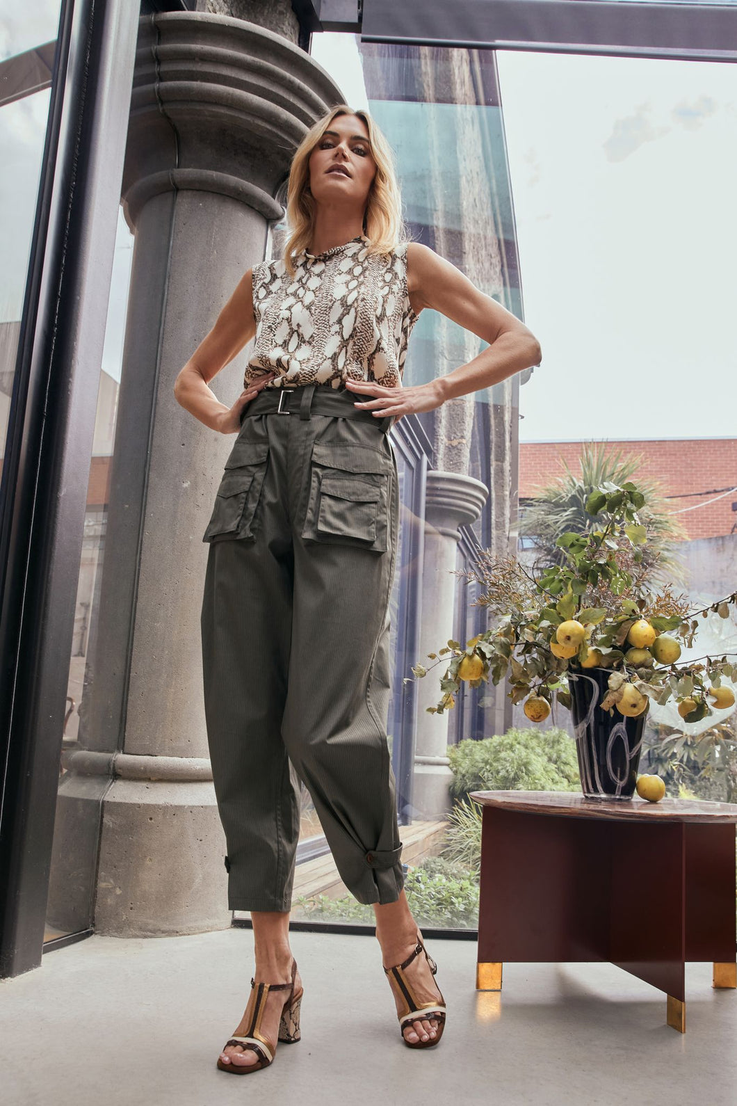 M. A. Dainty Trunk Pants Olive Stripe