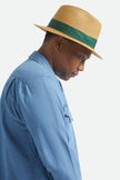 Brixton Roma Straw Packable Fedora Dark Tan/Primal Green