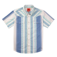 Load image into Gallery viewer, Sendero Serape Pearl Snap SS Shirt Retro Stripe Teal
