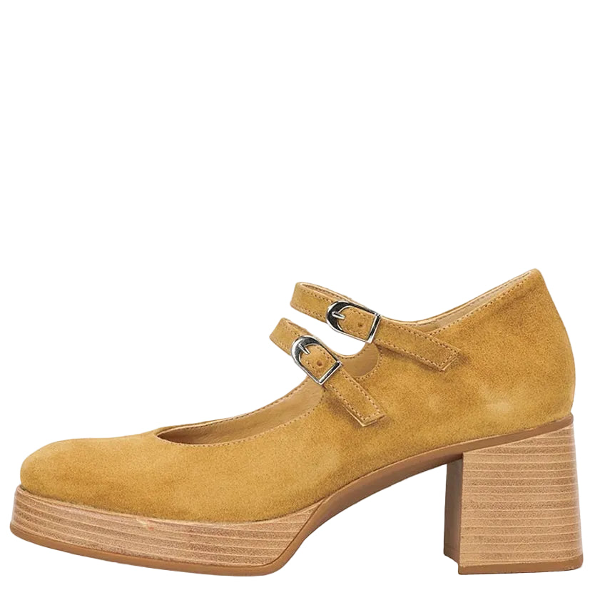 Dorking D9659 Cristel Stacked Double Mary Jane Heels Camel Nubuck