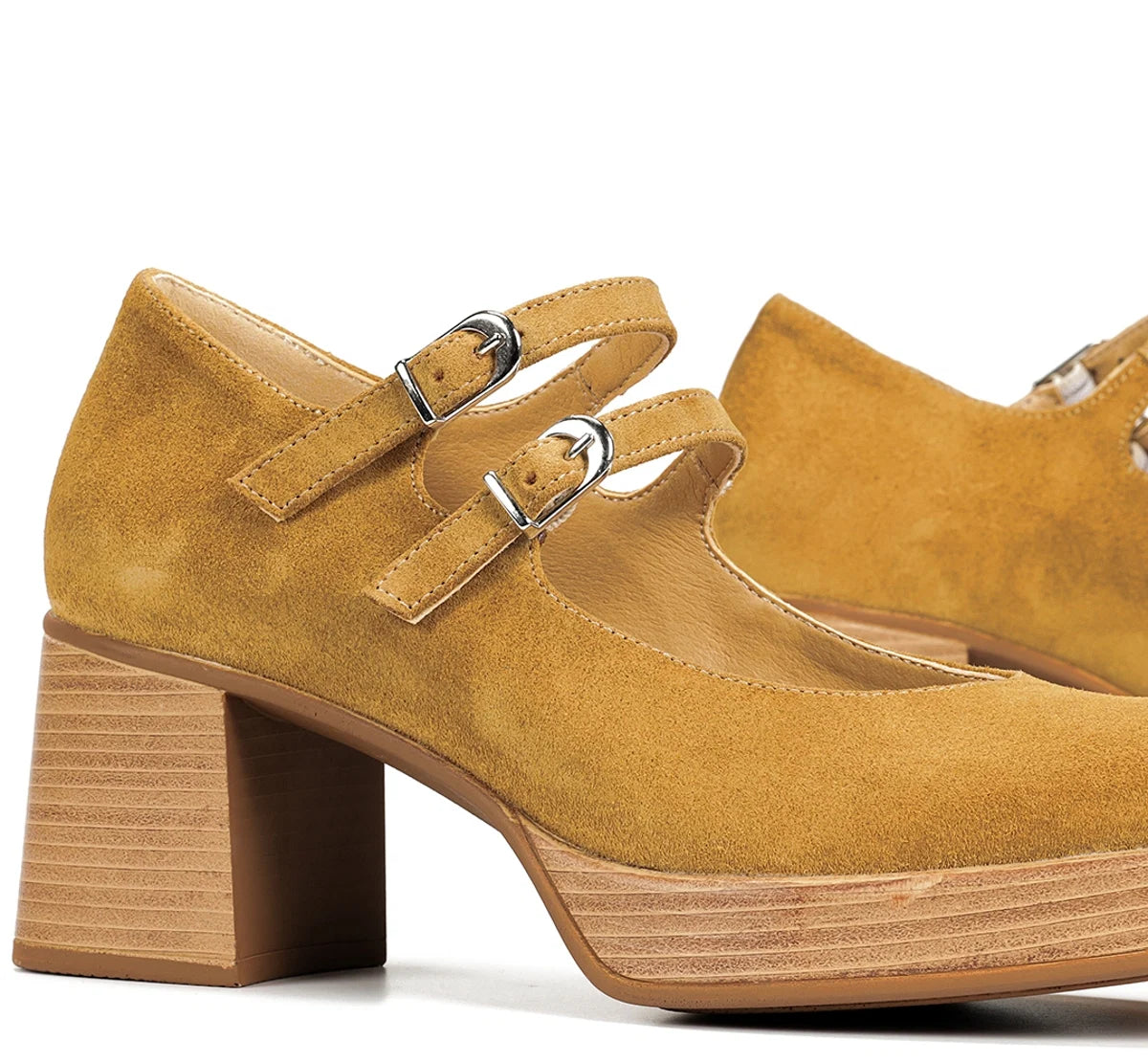 Dorking D9659 Cristel Stacked Double Mary Jane Heels Camel Nubuck