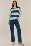 Betty Basics Camryn Sweater Blue/Green Stripe Cream