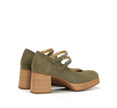 Dorking D9659 Cristel Stacked Double Mary Jane Heels Green Nubuck