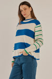 Betty Basics Camryn Sweater Blue/Green Stripe Cream