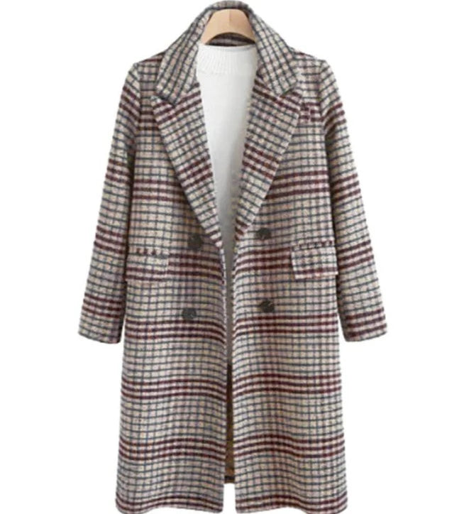 Cinnamon Creations Grey/Red Checked Long Coat
