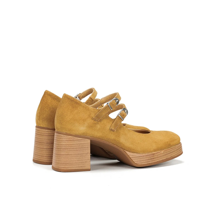 Dorking D9659 Cristel Stacked Double Mary Jane Heels Camel Nubuck