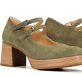 Dorking D9659 Cristel Stacked Double Mary Jane Heels Green Nubuck