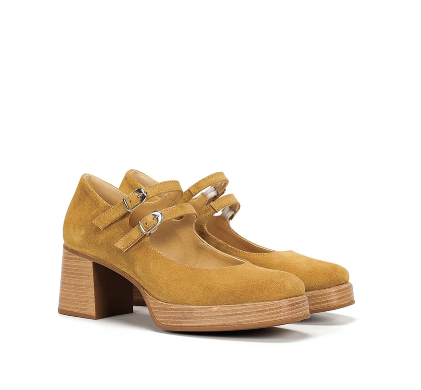 Dorking D9659 Cristel Stacked Double Mary Jane Heels Camel Nubuck