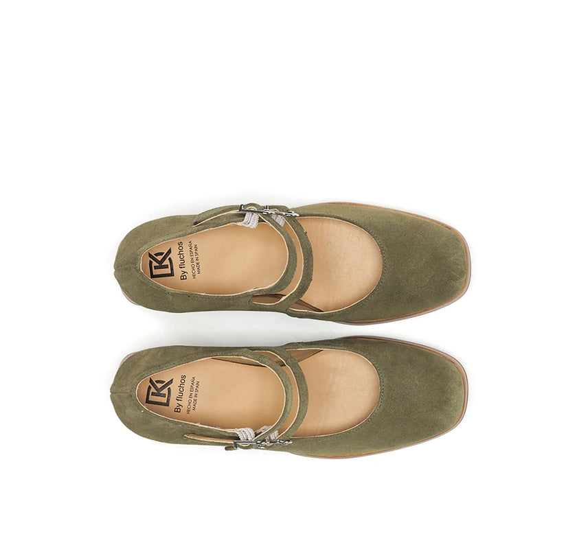Dorking D9659 Cristel Stacked Double Mary Jane Heels Green Nubuck