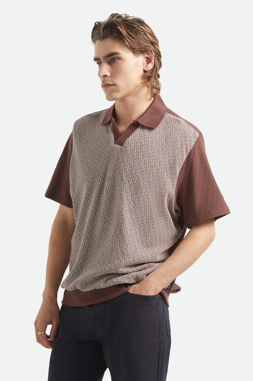 Brixton Theo Jacquard S/S Polo Chocolate/Off White