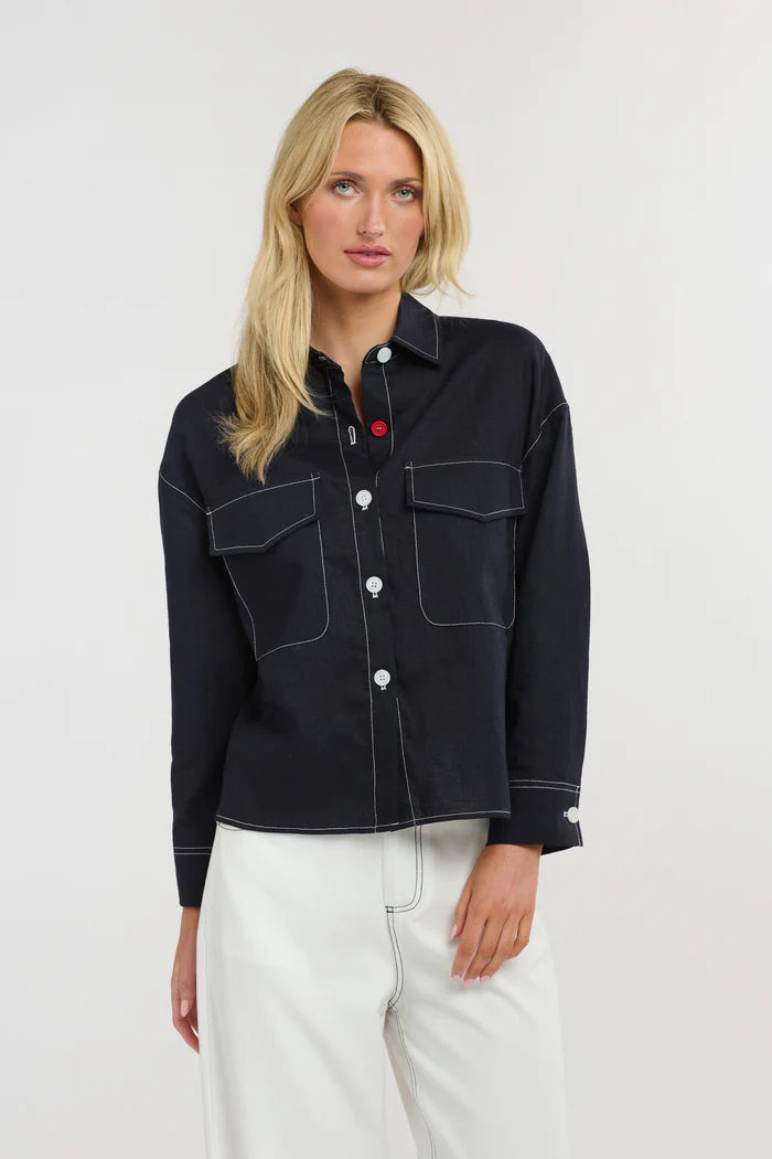 365 Days Maverick Linen Shirt Navy/White