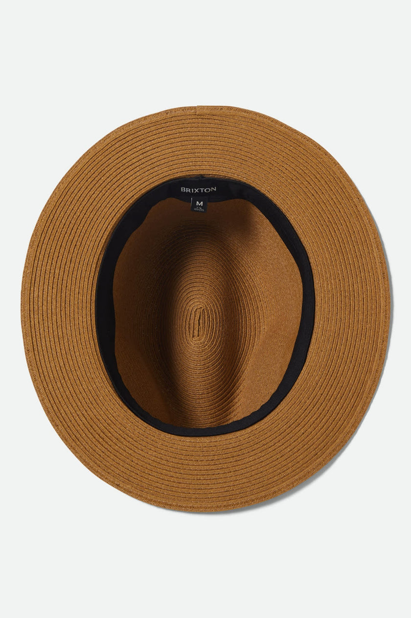 Brixton Roma Straw Packable Fedora Dark Tan/Primal Green